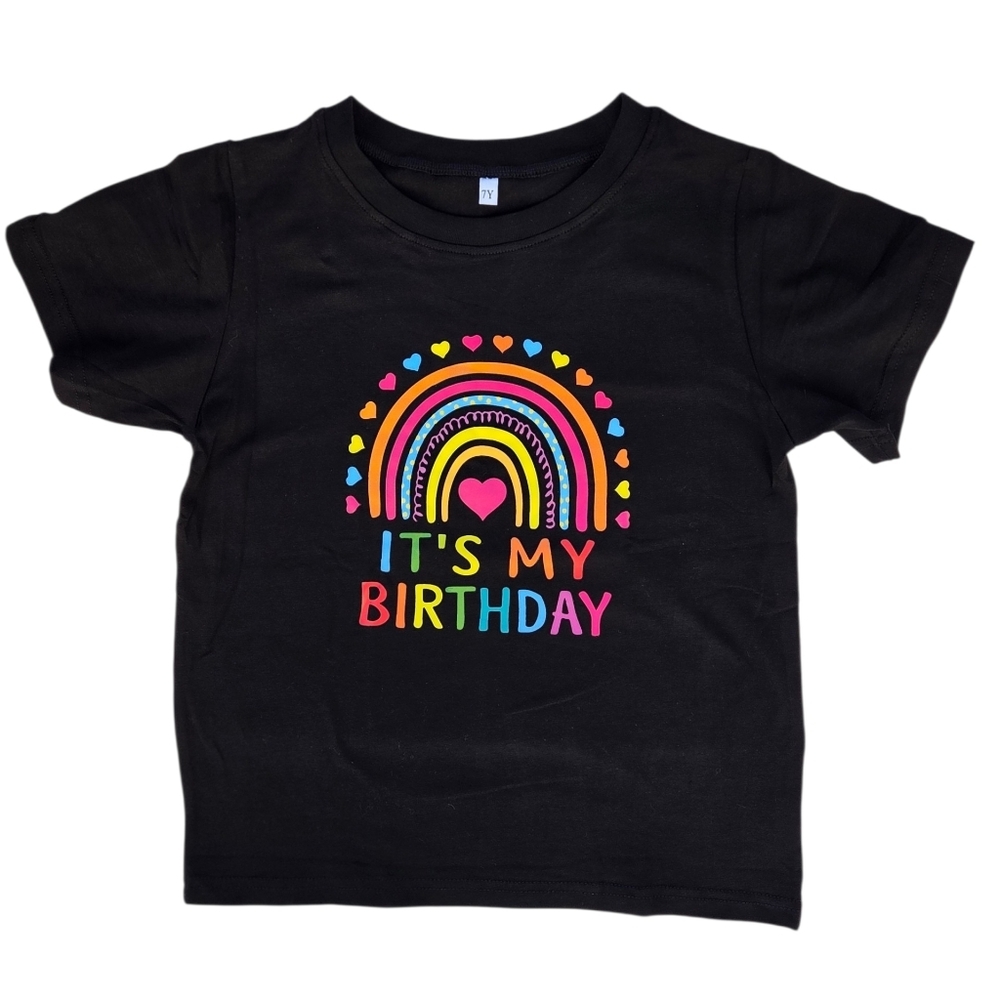 Kids Black 'It's My Birthday' Rainbow Tee